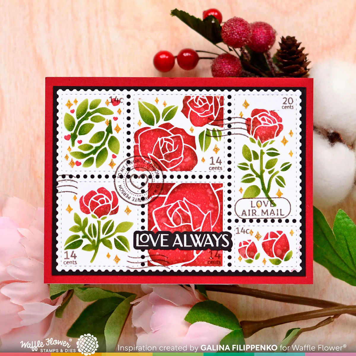 Bild 3 von Waffle Flower Postage Collage Love Clear Stamp Set - Stempel