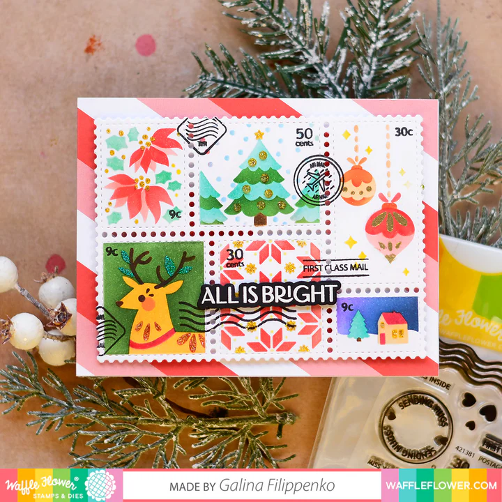 Bild 10 von Waffle Flower Postage Collage Christmas  Stencil - Briefmarken-Schablone