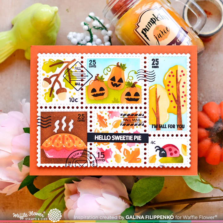 Bild 2 von Waffle Flower Postage Collage Fall Stencil - Briefmarken-Schablone