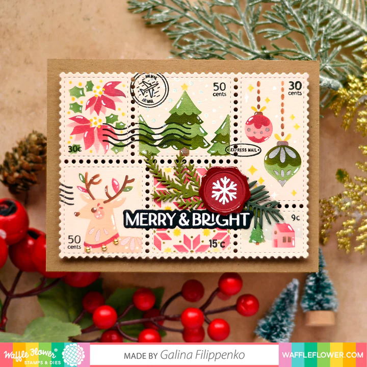 Bild 2 von Waffle Flower Postage Collage Christmas  Stencil - Briefmarken-Schablone