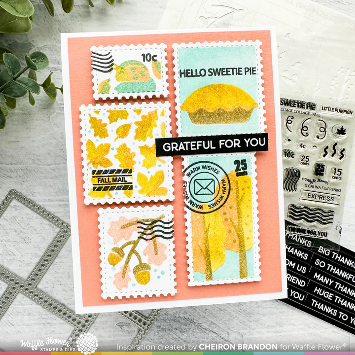 Bild 7 von Waffle Flower Postage Collage Fall Stencil - Briefmarken-Schablone